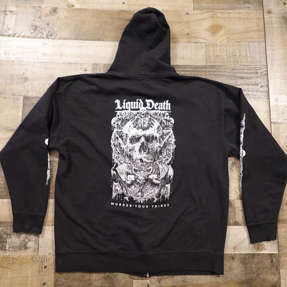 Liquid Death‎ Zip Hoodie Men’s XXXL Black Skull Graphic Streetwear Metal Goth